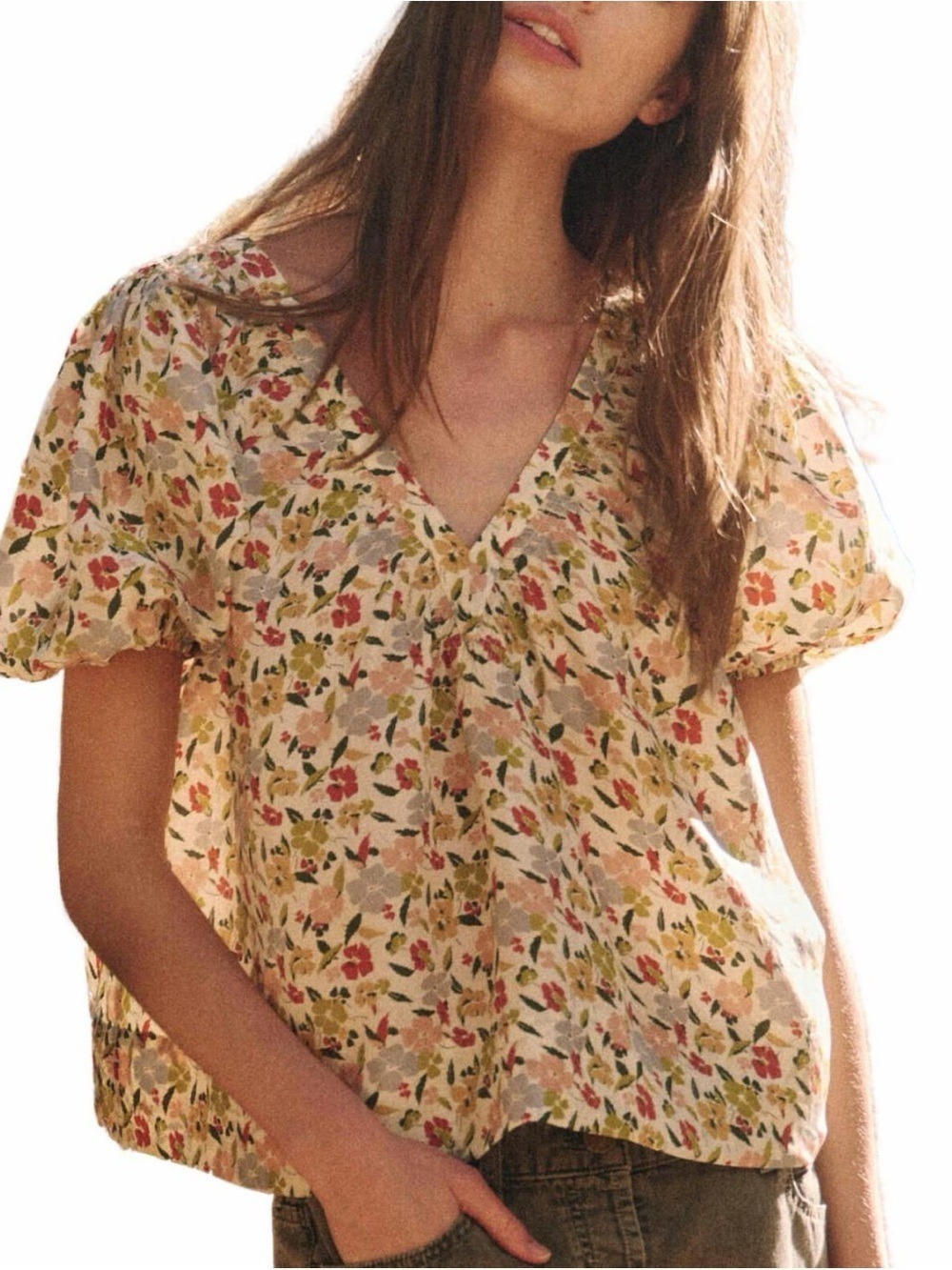 The GREAT. THE BUNGALOW TOP IN FLOATING PETALS FLORAL SILK SIZE 0